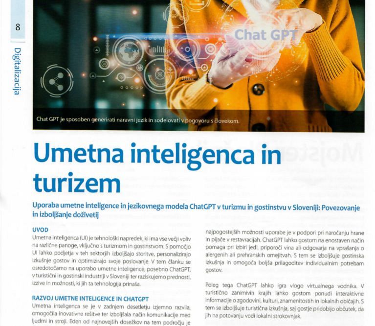 Članek predavateljice FKPV mag. Mirjane Ivanuša Bezjak: Umetna inteligenca in turizem.